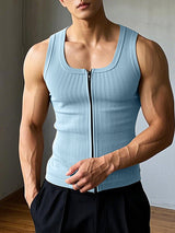 Mens Solid Color Knit Zip-Up Tank SKUL00036