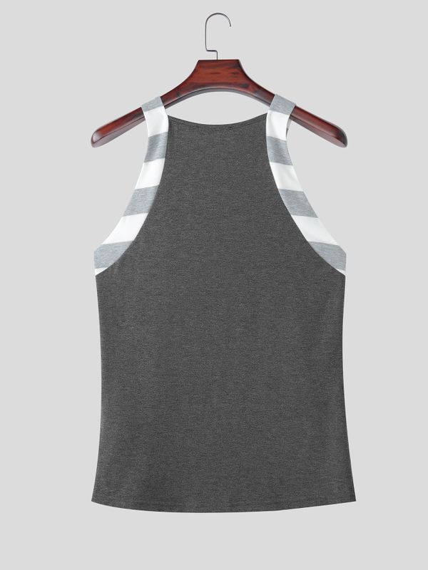 Men's Vintage Casual Checkered Panel Fitted Muscle Tank SKUL68341