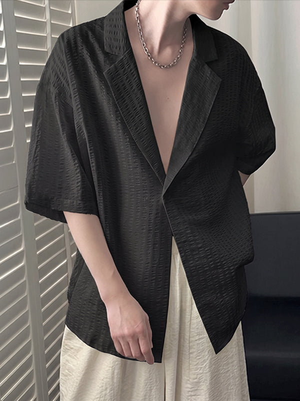 Men's Summer Vacation Textured Single Button Crinkled Shirt SKUL81107