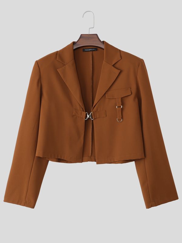 Men's Avant-Garde High Street Tactical Buckle Cropped Structured Blazer SKUL73644