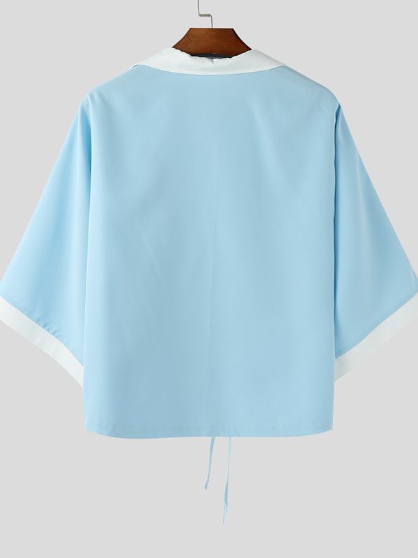 Men's Color Block Drawstring Half Sleeve Cardigan SKUL39360