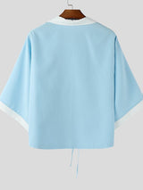 Men's Color Block Drawstring Half Sleeve Cardigan SKUL39360