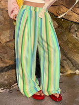 Men's Vibrant Summer Palette Rainbow Vertical Stripe Pleated Balloon Wide Leg Pant SKUL70359