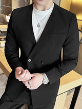 Mens Solid Color V-Neck Fitted Long Sleeve Blazer SKUK79216