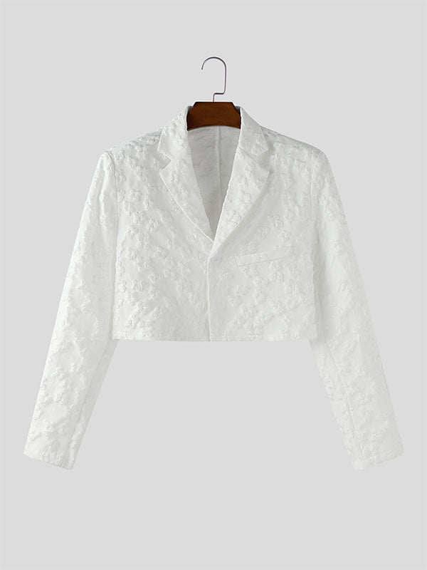 Men's Jacquard Texture Cropped Long Sleeve Blazer SKUL25814