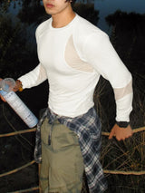 Men's Sheer Mesh Patchwork Long Sleeve T-shirt SKUL46211