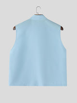 Men's Asymmetric Frog Button Stand Collar Tank SKUL59983