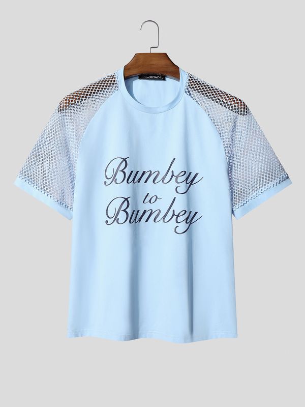 Men's High Street Party Letter Print Mesh Raglan Short Sleeve T-shirt SKUL73623