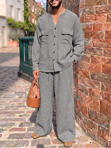Men's Commute Micro-Houndstooth Deep-V Collarless Two Pieces Outfit SKUL79521