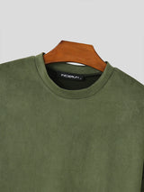 Mens Suede Half-Sleeve Round Neck T-shirt SKUK66502