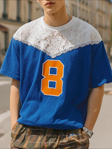 Men's Digital Print Lace Patchwork Short Sleeve T-Shirt SKUL20203