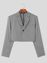 Mens Plaid Lapel Casual Blazer Crop Top SKUK28527