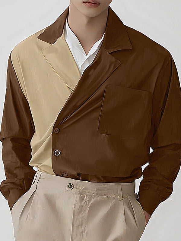 Mens Color-Block Patchwork Long Sleeve Shirt SKUK99735