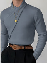 Men's Solid Color Textured Knit Long Sleeve Sweater SKUL49860