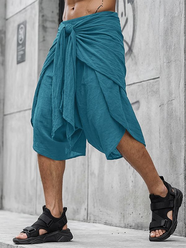 Men's Avant-Garde Deconstructed Layered Wrap-Around Knot-Front Short SKUL54695
