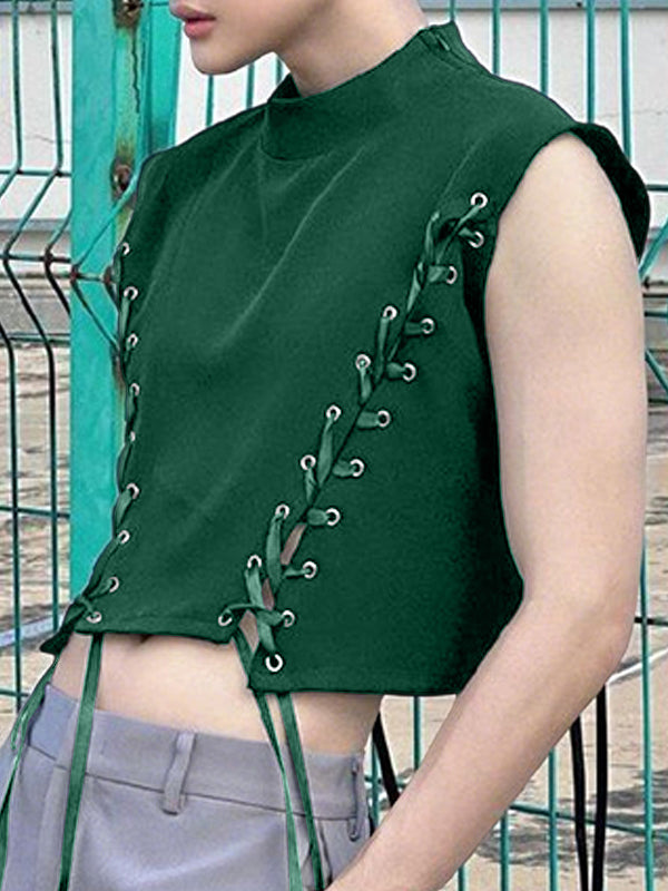 Mens Solid Color Drawstring Cropped Tank SKUL07544