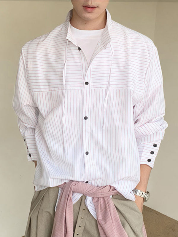 Men's Striped Irregular Long Sleeve Shirt SKUL36393