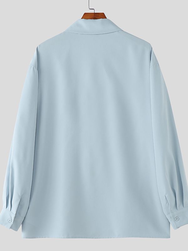 Men's Solid Color Lace Up Long Sleeve Shirt SKUL45166