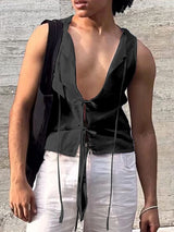 Mens Solid Color Lace-Up Design Casual Tank SKUL13172