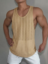 Men's Resort Sheer Striped Scoop Neck Slim Fit Tank SKUL70270