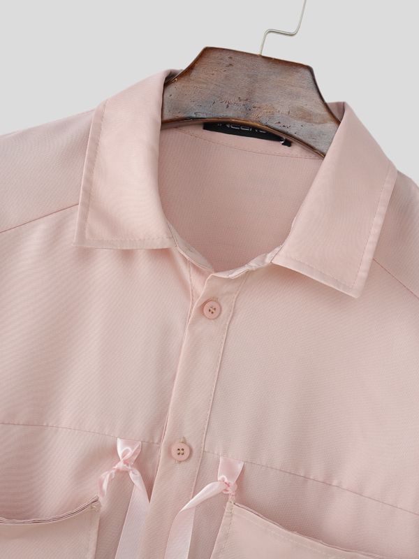 Men's Solid Color Tie Pocket Long Sleeve Shirt SKUL46133