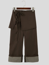 Men's Retro Party Ribbon Wrap Front Turn-Up Wide Cuff Loose Pant SKUL80624