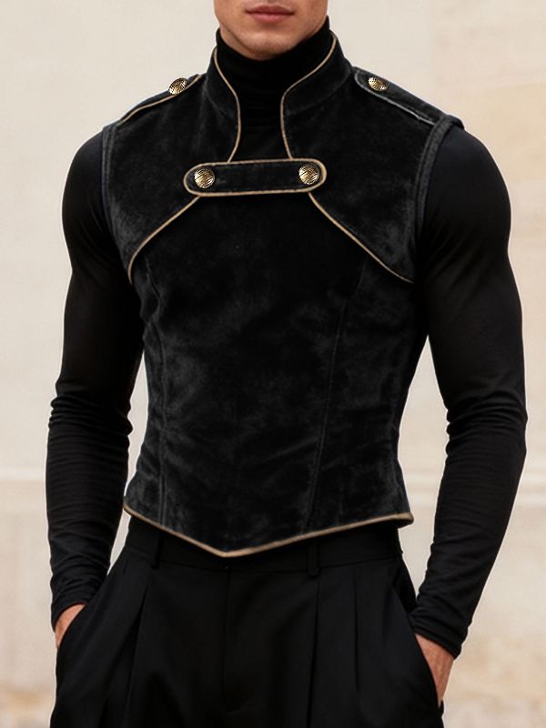 Men's Velvet Contrast Trim Button Tank SKUL49857