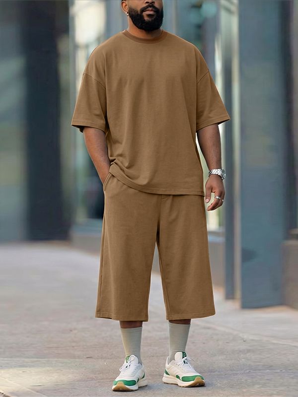 Men's Casual High Street Cityboy Oversized Solid Two Pieces Outfit SKUL71295
