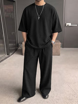 Men's Minimalist Waffle Texture Dropped Shoulder Crew Neck Two Pieces Outfit SKUL75694