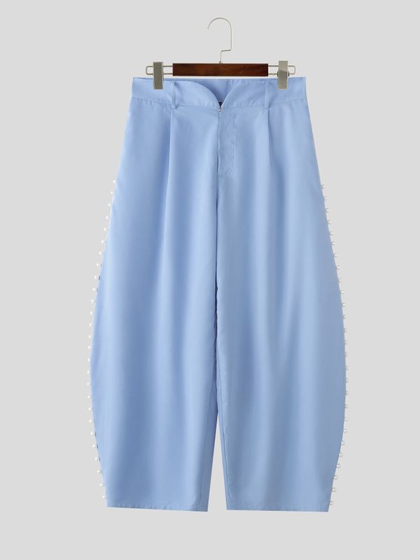 Men's Avant-Garde Pearl Beaded Side Slit High Waist Wide Leg Pant SKUL68004