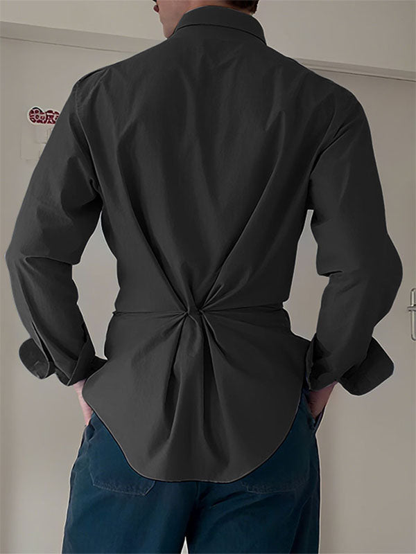 Men's Bow Patchwork Colorblock Long Sleeve Shirt SKUL24200