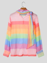 Men's New Romanticism Rainbow Gradient Sheer Organza Long Sleeve Shirt SKUL64253