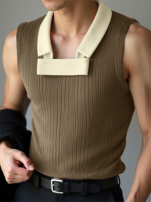 Mens Contrast Color Textured Casual Tank SKUL19098