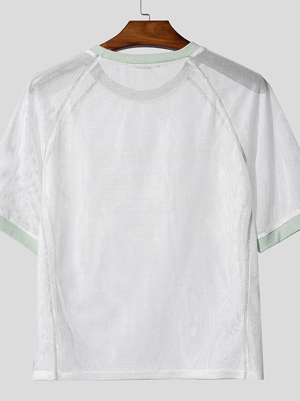 Men's Slogan Print Cut Out Color Block Short Sleeve T-shirt SKUL48724