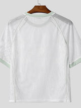Men's Slogan Print Cut Out Color Block Short Sleeve T-shirt SKUL48724