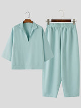 Men's Solid Color Casual Collar Two Piece Outfit SKUL50084