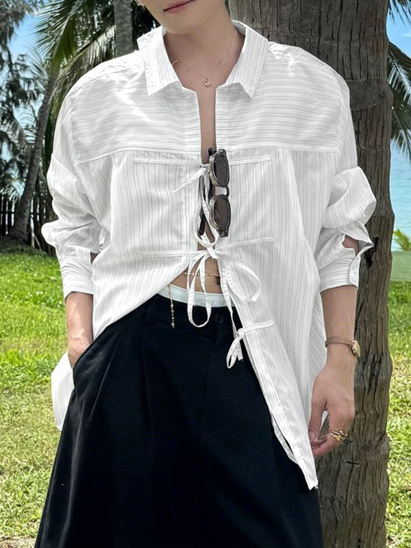 Men's Tie Striped Long Sleeve Shirt SKUL31907