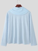 Men's Solid Color Textured Navy Collar Long Sleeve T-shirt SKUL51995