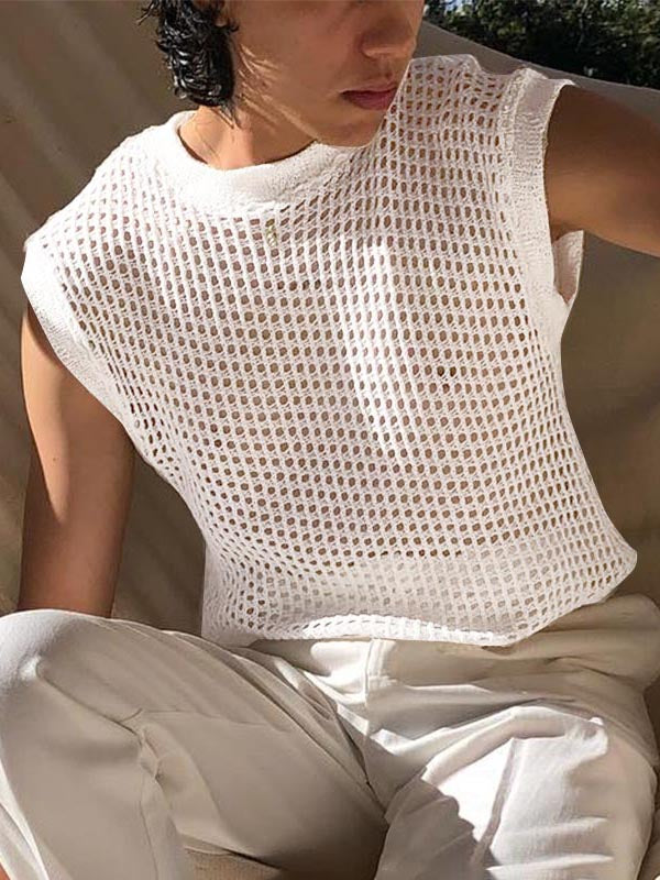 Mens Sheer Hollow-Out Sleeveless Tank SKUL03667