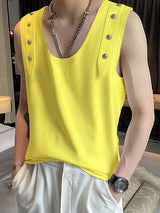 Mens Metal Button U-Neck Sleeveless Tank SKUK76534