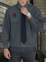 Men's Striped Tie Long Sleeve Shirt SKUL31915