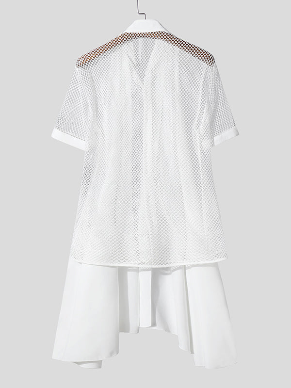 Mens Cape Panel Lace Short Sleeve Shirt SKUL06338