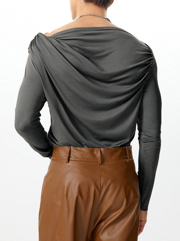 Mens Asymmetrical Neckline Design Long Sleeve T-Shirt SKUK78594