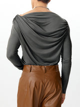 Mens Asymmetrical Neckline Design Long Sleeve T-Shirt SKUK78594