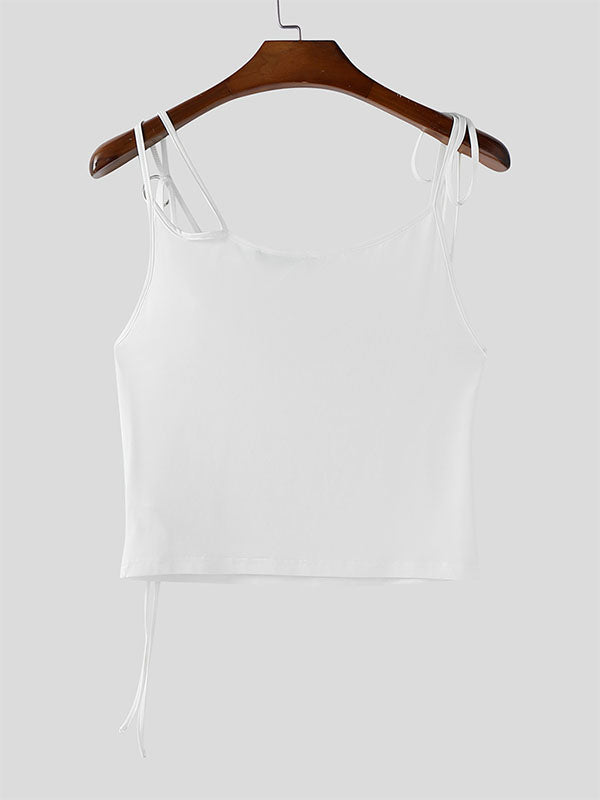 Men's Solid Color Lace-Up Patchwork Cropped Tank SKUL15375