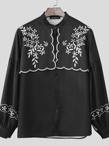Men's Floral Print Contrast Long Sleeve Shirt SKUL46162