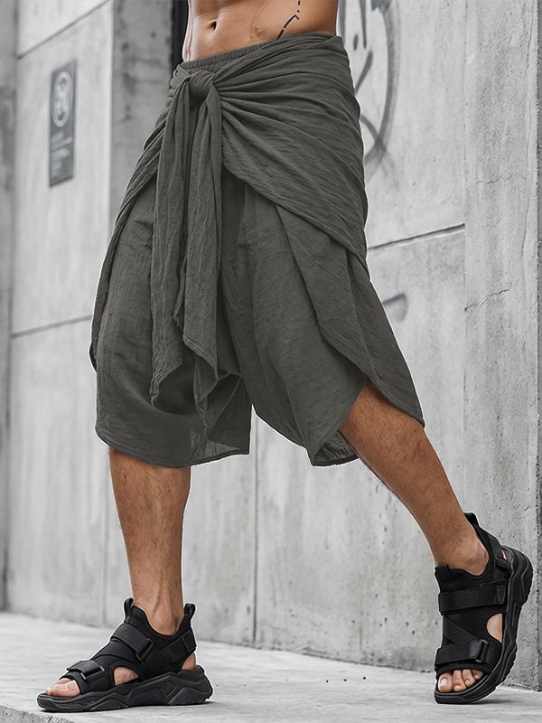 Men's Avant-Garde Deconstructed Layered Wrap-Around Knot-Front Short SKUL54695