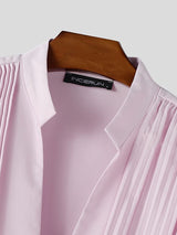 Men's Solid Color Pleated Long Sleeve Shirt SKUL43552