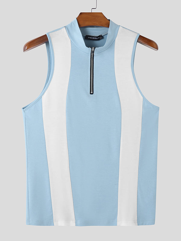 Mens Casual Color-Block Half-Zip Tank SKUK99932