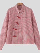 Men's Plaid Chinese Knot Long Sleeve Shirt SKUL50075